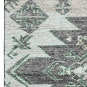 HomeRoots 9' X 12' Stylish Mint Green Tribal Area Rug - Washable, UV-Protected & Durable for Homes with Pets 709005