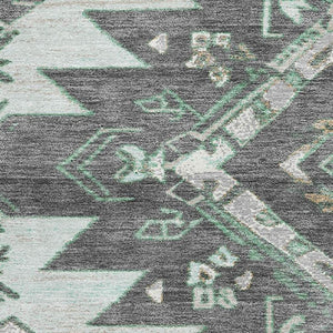 HomeRoots 10' X 14' Washable Mint Green Tribal Area Rug with UV Protection, Stain Resistance for Modern Homes 709006