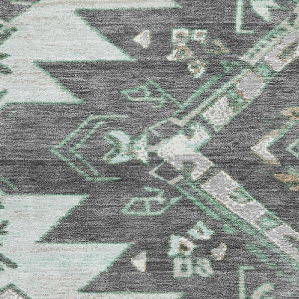 HomeRoots 10' X 14' Washable Mint Green Tribal Area Rug with UV Protection, Stain Resistance for Modern Homes 709006