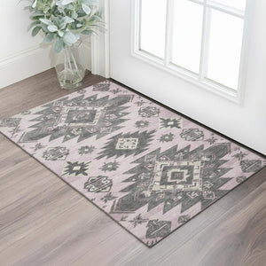 HomeRoots 5' X 8' Pink Charcoal Tribal Area Rug - Washable, Stain Resistant, UV Protected for Homes with Kids & Pets 709008