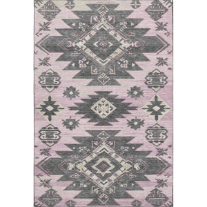 HomeRoots 8' Pink Charcoal and Gray Tribal Washable Round Rug - UV Protected, Stain-Resistant, Versatile Design 709009