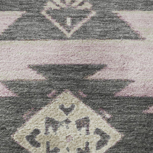 HomeRoots 8' Pink Charcoal and Gray Tribal Washable Round Rug - UV Protected, Stain-Resistant, Versatile Design 709009