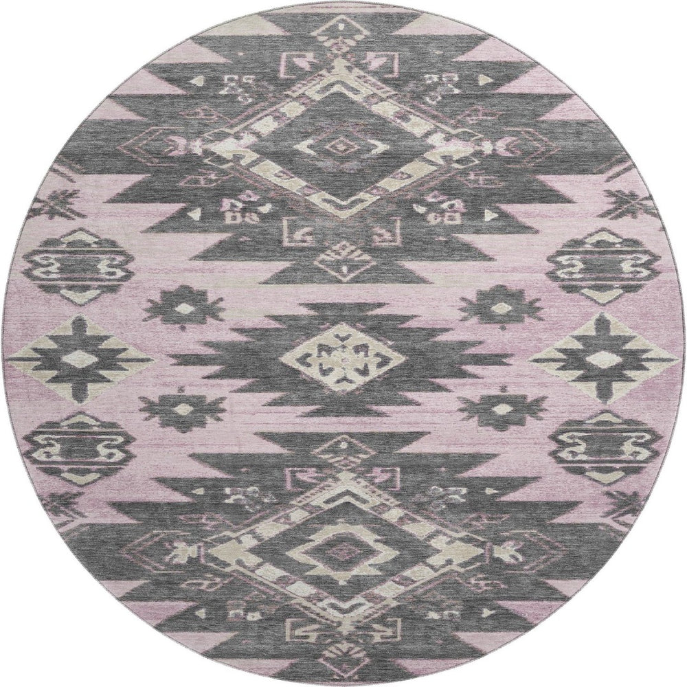 HomeRoots 8' X 10' Pink Charcoal Gray Tribal Washable Area Rug with UV Protection & Stain Resistance 709010