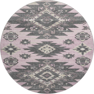 HomeRoots 8' X 10' Pink Charcoal Gray Tribal Washable Area Rug with UV Protection & Stain Resistance 709010