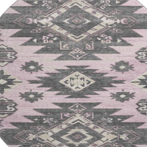 HomeRoots 8' X 10' Pink Charcoal Gray Tribal Washable Area Rug with UV Protection & Stain Resistance 709010