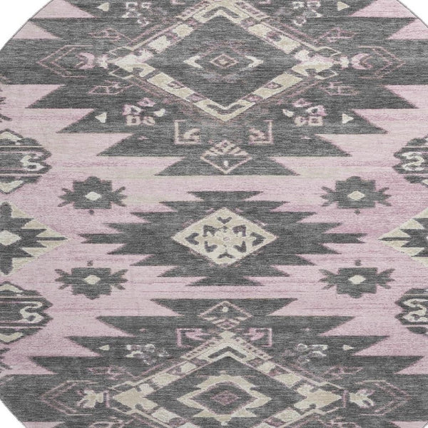 HomeRoots 8' X 10' Pink Charcoal Gray Tribal Washable Area Rug with UV Protection & Stain Resistance 709010