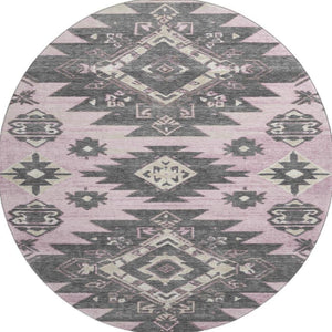 HomeRoots 8' X 10' Pink Charcoal Gray Tribal Washable Area Rug with UV Protection & Stain Resistance 709010