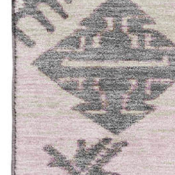 HomeRoots 9' X 12' Stylish Pink Charcoal Tribal Area Rug - Washable, UV-Protected, Perfect for Homes with Kids! 709011