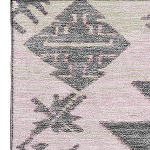 HomeRoots 9' X 12' Stylish Pink Charcoal Tribal Area Rug - Washable, UV-Protected, Perfect for Homes with Kids! 709011