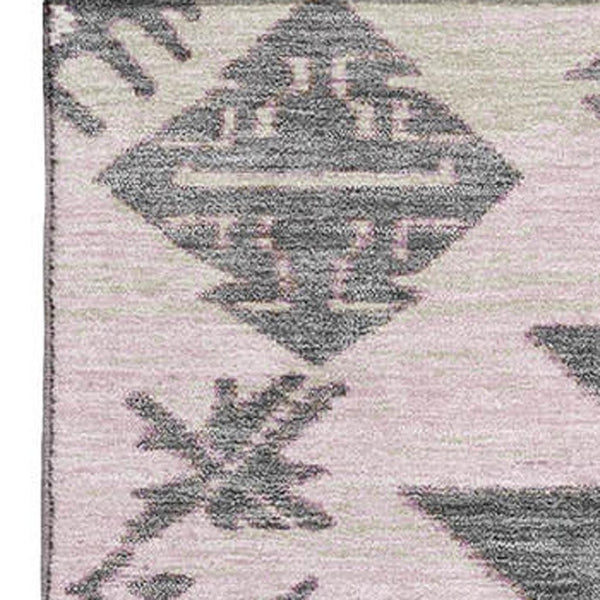 HomeRoots 9' X 12' Stylish Pink Charcoal Tribal Area Rug - Washable, UV-Protected, Perfect for Homes with Kids! 709011