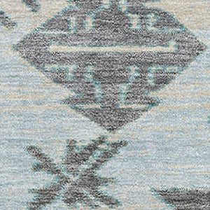 HomeRoots 5' X 8' Teal Charcoal Gray Tribal Area Rug – Machine Washable, UV Protected, Stain Resistant Design 709014