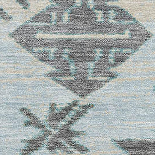 HomeRoots 5' X 8' Teal Charcoal Gray Tribal Area Rug – Machine Washable, UV Protected, Stain Resistant Design 709014