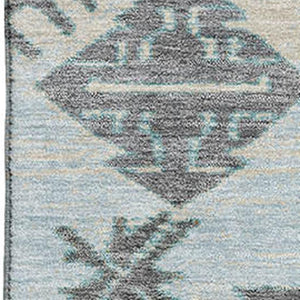 HomeRoots 8' Teal Charcoal and Gray Tribal Washable Round Rug with Non-Slip Backing & UV Protection Features 709015