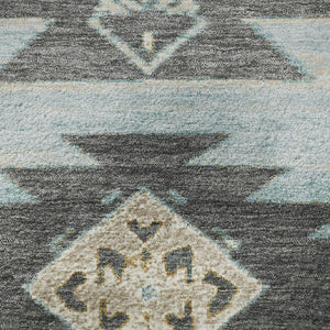 HomeRoots 8' X 10' Teal Charcoal Gray Tribal Area Rug - Stain Resistant, UV Protected, Perfect for Busy Spaces 709016