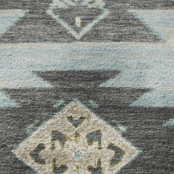 HomeRoots 8' X 10' Teal Charcoal Gray Tribal Area Rug - Stain Resistant, UV Protected, Perfect for Busy Spaces 709016