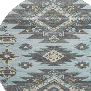 HomeRoots 8' X 10' Teal Charcoal Gray Tribal Area Rug - Stain Resistant, UV Protected, Perfect for Busy Spaces 709016