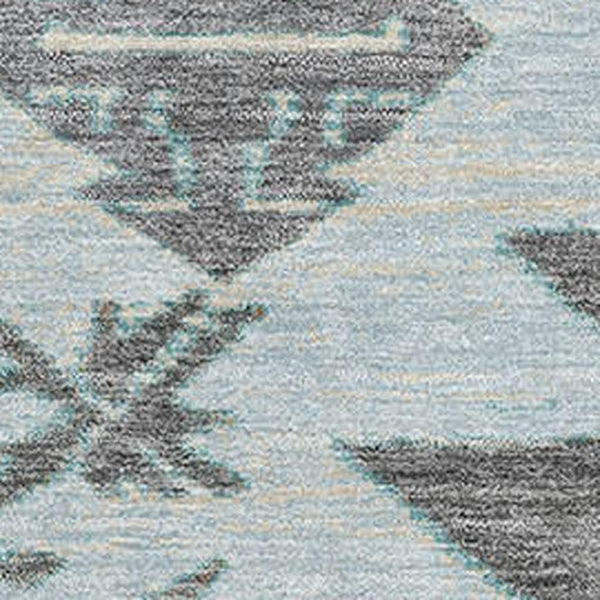 HomeRoots 9' X 12' Tribal Washable Area Rug in Teal, Charcoal & Gray - UV Protected, Non-Slip, Durable Design 709017