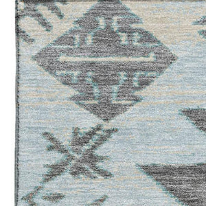 HomeRoots 9' X 12' Tribal Washable Area Rug in Teal, Charcoal & Gray - UV Protected, Non-Slip, Durable Design 709017