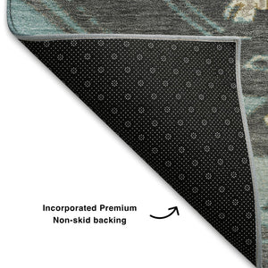 HomeRoots 10' X 14' Teal Charcoal Gray Tribal Washable Area Rug – Stylish, Durable, UV Protected for Busy Homes 709018