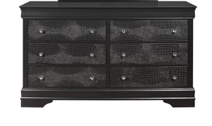 English Elm SHAKER Crocodile Textured Chest with Crystal Hardware, Solid Wood & MDF, Contemporary Tapered Legs Metallic Grey 61.42 L x 18.9 W x 36.22 H B201P215901