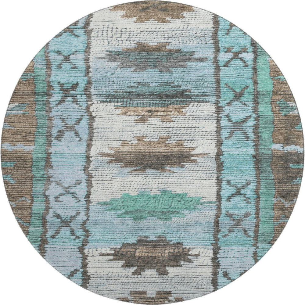 HomeRoots 8' X 10' Vibrant Brown Teal Ivory Tribal Area Rug - Washable, UV Protected, Ideal for Busy Homes 709022