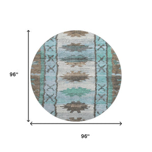 HomeRoots 8' X 10' Vibrant Brown Teal Ivory Tribal Area Rug - Washable, UV Protected, Ideal for Busy Homes 709022