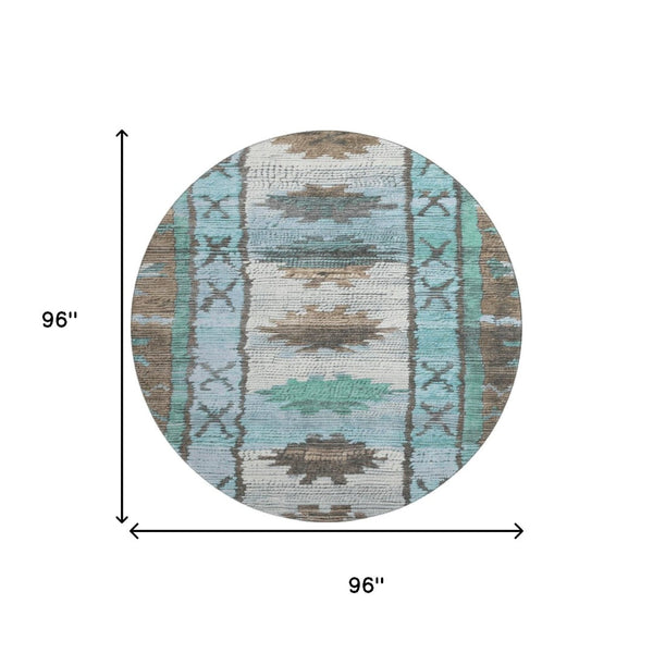 HomeRoots 8' X 10' Vibrant Brown Teal Ivory Tribal Area Rug - Washable, UV Protected, Ideal for Busy Homes 709022