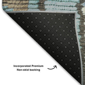 HomeRoots 9' X 12' Tribal Area Rug in Brown, Teal & Ivory - Washable, UV-Protected, Durable & Stylish Design 709023