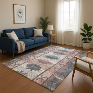 HomeRoots 5' X 8' Denim Blue Tribal Area Rug - Stylish, Washable, UV Protected, Soft & Durable for Busy Homes 709026