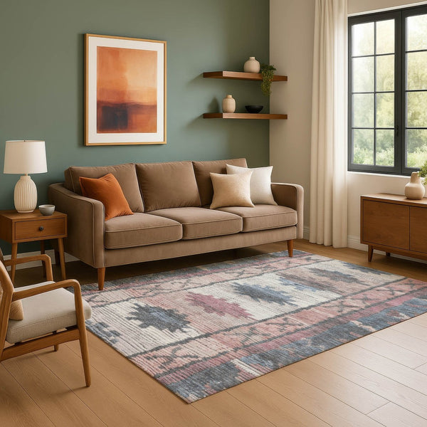 HomeRoots 5' X 8' Denim Blue Tribal Area Rug - Stylish, Washable, UV Protected, Soft & Durable for Busy Homes 709026