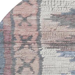 HomeRoots 8' X 10' Washable Denim Blue Blush Ivory Tribal Area Rug – Durable, UV Protected, Stain Resistant Design 709028