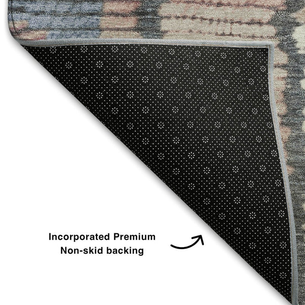 HomeRoots 10' X 14' Denim Blue, Blush & Ivory Tribal Washable Area Rug – UV Protected, Stain-Resistant, Non-Slip! 709030