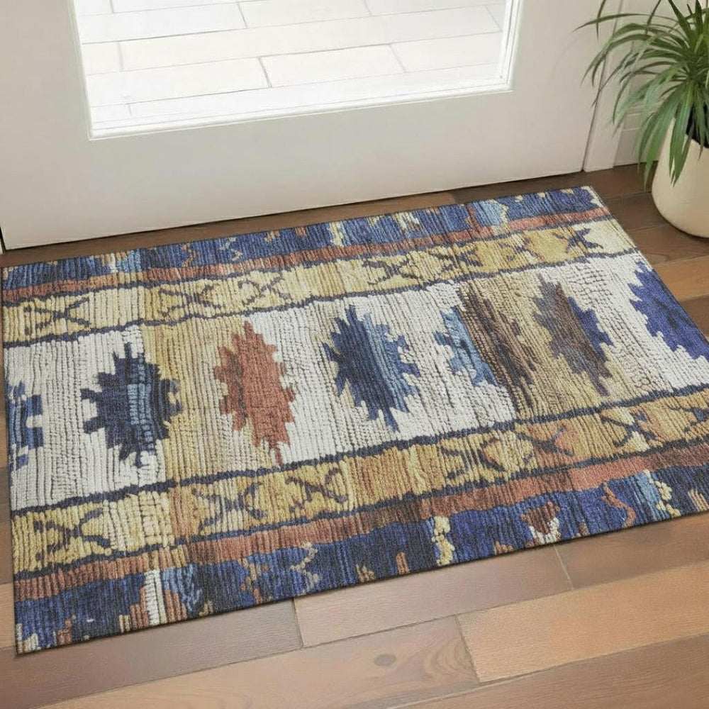 HomeRoots 5' X 8' Stylish Gold Copper Ivory Tribal Area Rug - Washable, UV Protection, Stain Resistant, Durable 709032