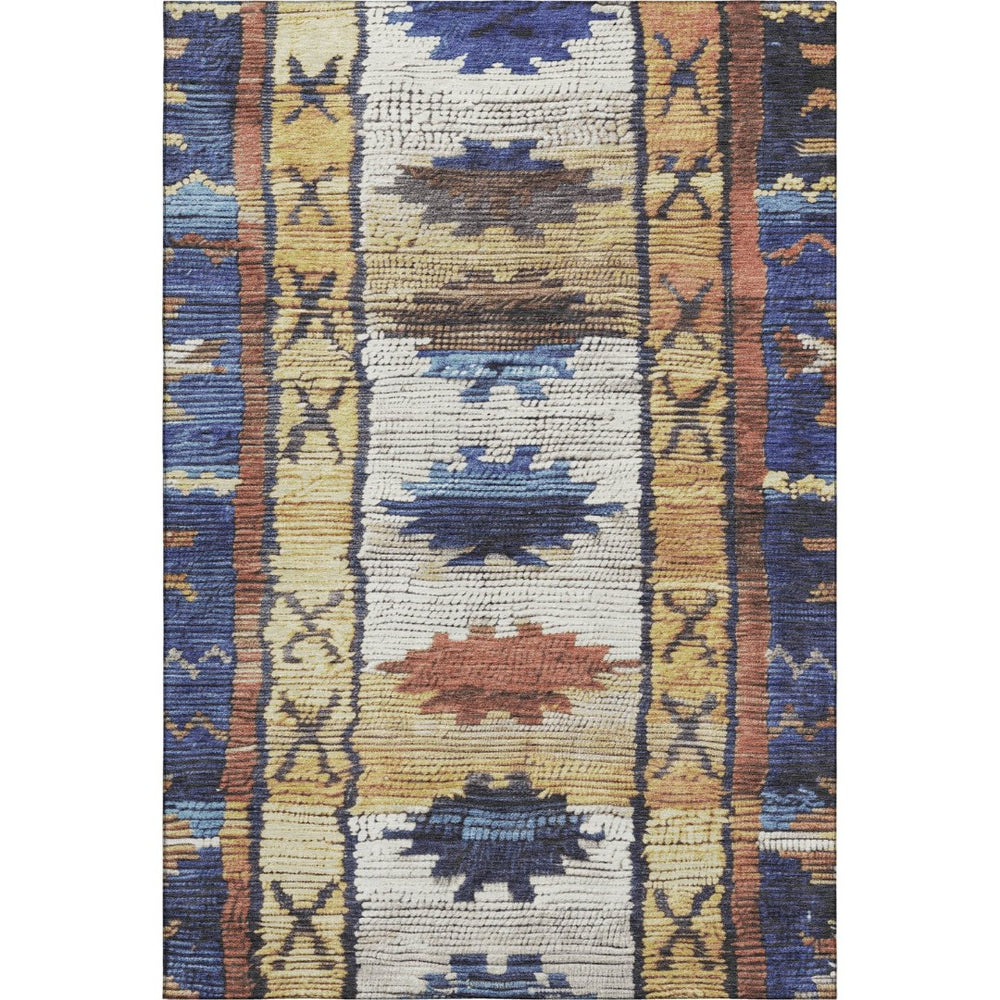 HomeRoots 8' Washable Gold Copper Ivory Tribal Round Rug - UV Protected, Stain Resistant, Durable for Homes 709033