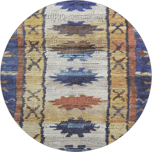 HomeRoots 8' X 10' Gold Copper and Ivory Tribal Area Rug - Durable, Washable, Stain-Resistant, UV Protected Design 709034