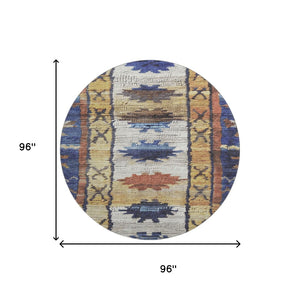 HomeRoots 8' X 10' Gold Copper and Ivory Tribal Area Rug - Durable, Washable, Stain-Resistant, UV Protected Design 709034