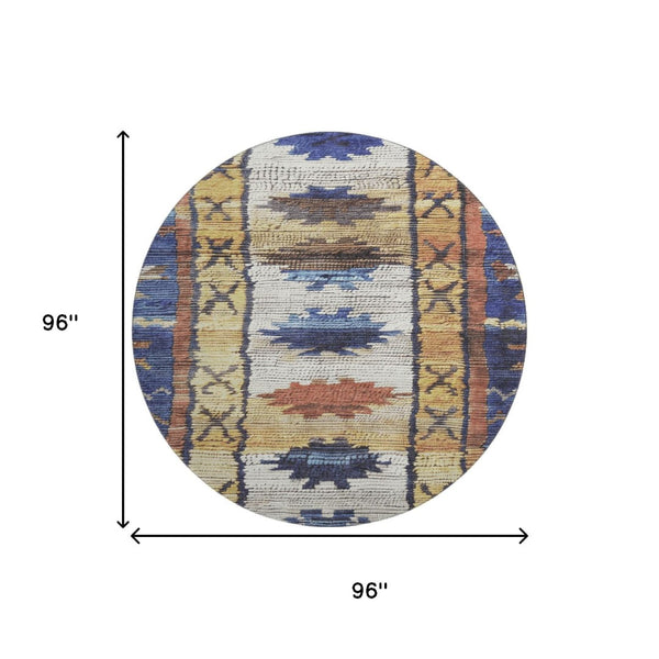 HomeRoots 8' X 10' Gold Copper and Ivory Tribal Area Rug - Durable, Washable, Stain-Resistant, UV Protected Design 709034