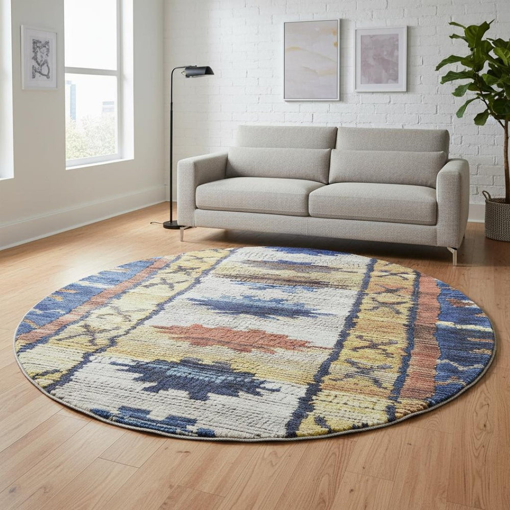 HomeRoots 8' X 10' Gold Copper and Ivory Tribal Area Rug - Durable, Washable, Stain-Resistant, UV Protected Design 709034
