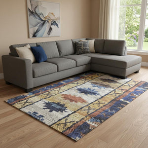 HomeRoots 9' X 12' Gold Copper Ivory Tribal Washable Area Rug - Durable, UV Protected, Ideal for High-Traffic Spaces 709035