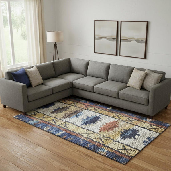 HomeRoots 10' X 14' Tribal Washable Area Rug in Gold, Copper & Ivory - Durable, UV Protected & Stylish Design! 709036