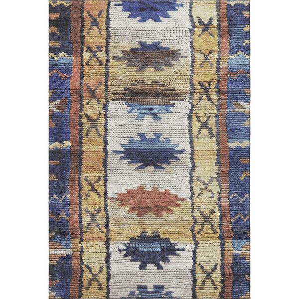 HomeRoots 10' X 14' Tribal Washable Area Rug in Gold, Copper & Ivory - Durable, UV Protected & Stylish Design! 709036