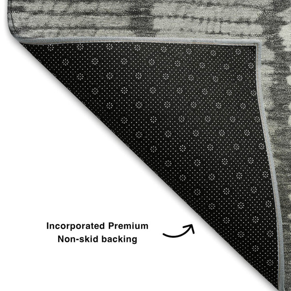 HomeRoots 5' X 8' Gray Charcoal & Ivory Tribal Area Rug - Machine Washable, UV Protected, Durable & Stylish 709038