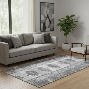 HomeRoots 8' Gray Charcoal Tribal Washable Round Rug - UV Protected, Durable, Stain Resistant for Homes & Kids 709039