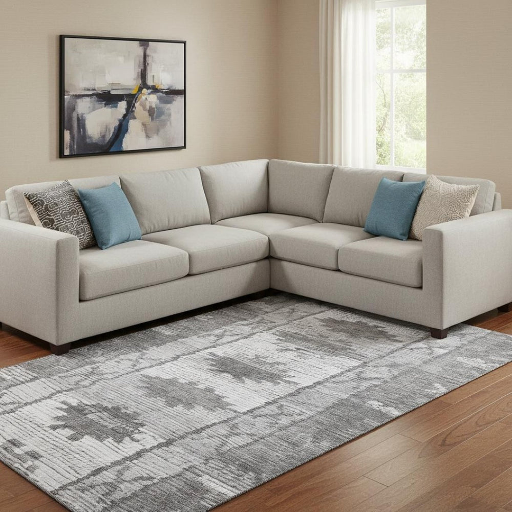 HomeRoots 9' X 12' Gray Charcoal and Ivory Tribal Washable Area Rug - Durable, Stylish, and UV Protected Design 709041