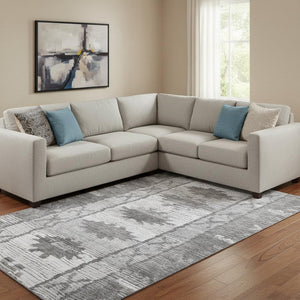 HomeRoots 9' X 12' Gray Charcoal and Ivory Tribal Washable Area Rug - Durable, Stylish, and UV Protected Design 709041