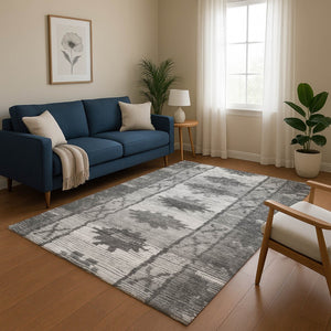 HomeRoots 10' X 14' Stylish Charcoal & Ivory Tribal Area Rug - Washable, UV-Protected, Stain-Resistant Design 709042