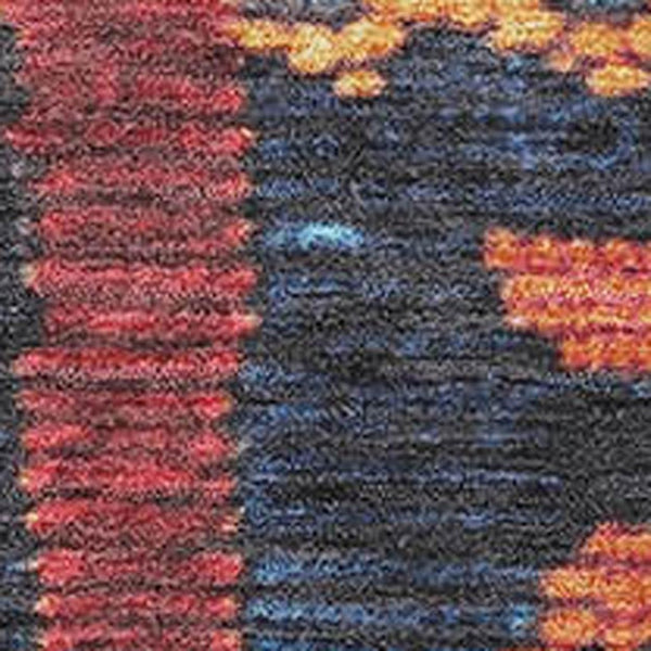 HomeRoots 5' Vibrant Tribal Area Rug in Navy, Orange & Red - Washable, UV Protected, Durable for Homes with Kids! 709044