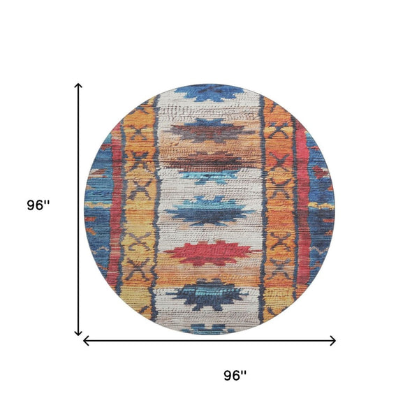 HomeRoots 8' X 10' Washable Tribal Area Rug in Navy, Orange & Red – UV Protected, Durable & Family-Friendly! 709046