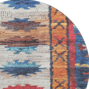 HomeRoots 8' X 10' Washable Tribal Area Rug in Navy, Orange & Red – UV Protected, Durable & Family-Friendly! 709046