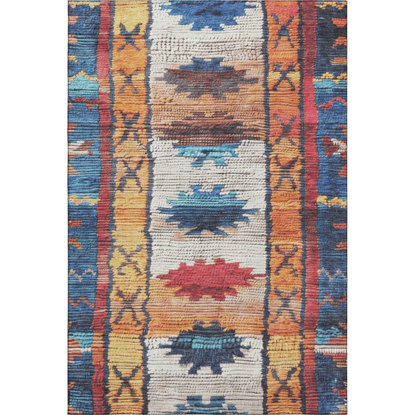 HomeRoots 9' X 12' Vibrant Navy Blue Tribal Area Rug - Stain-Resistant, Durable, UV Protected for High Traffic Spaces 709047